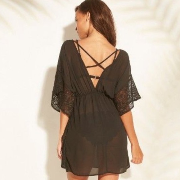 Xhilaration Black Crochet Chiffon Swim Cover Up, S - Picture 2 of 8